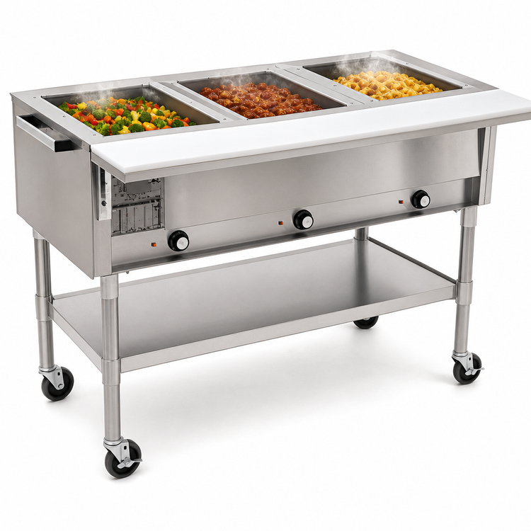 Product image #3 for Eagle Group 51-Inch Portable Electric Hot Food Table with 3 Dry Wells, Open Base, and Cutting Board