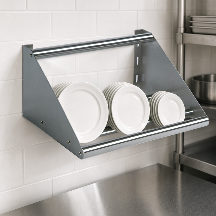 Product image #3 for John Boos Wall-Mounted Slanted Tubular Dishrack Sorting Shelf, 22 x 18 x 12-1/4 Inches, Stainless Steel