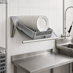 Thumbnail image #3 for Advance Tabco Special Value Series DT-22-EC-X Wall-Mounted Stainless Steel Sorting Shelf for 1 Full-Size Dish Rack, 22-Inch Wide