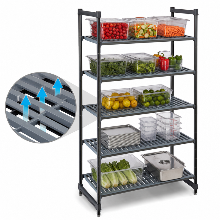 Product image #3 for Cambro Camshelving Basics Plus 5-Tier Vented Stationary Starter Unit, 30 x 24 x 64 Inches, Brushed Graphite