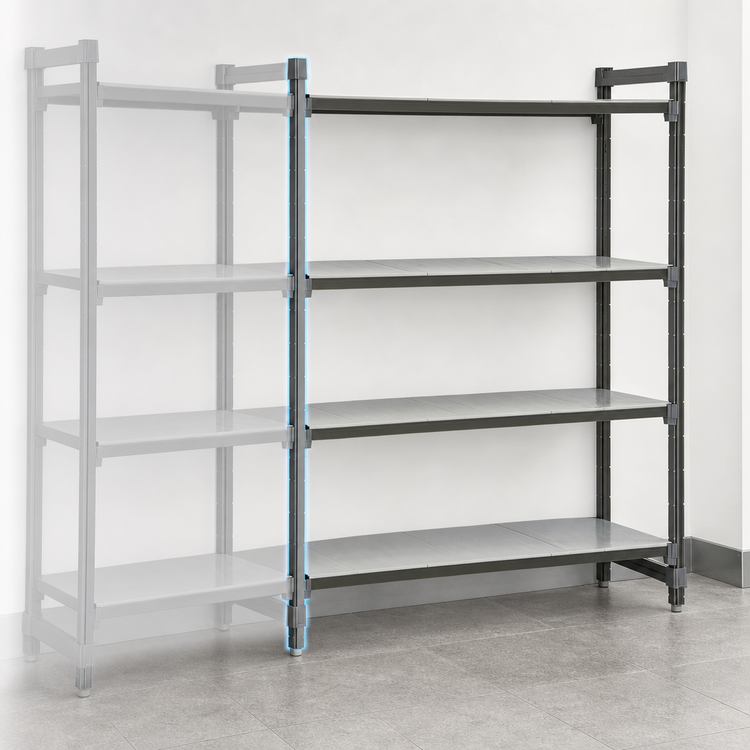 Product image #3 for Cambro Camshelving Basics Plus 4-Tier Solid Polymer Add-On Shelving Unit, 24-Inch Deep x 54-Inch Wide x 84-Inch High, Brushed Graphite