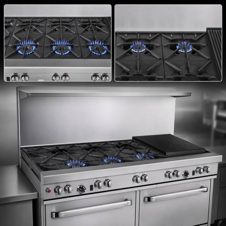 Product image #3 for Southbend Ultimate 60-Inch Gas Restaurant Range with 3 Star/Sauté Burners, 2 Pyromax Burners, 24-Inch Charbroiler, Convection Oven and Cabinet Base