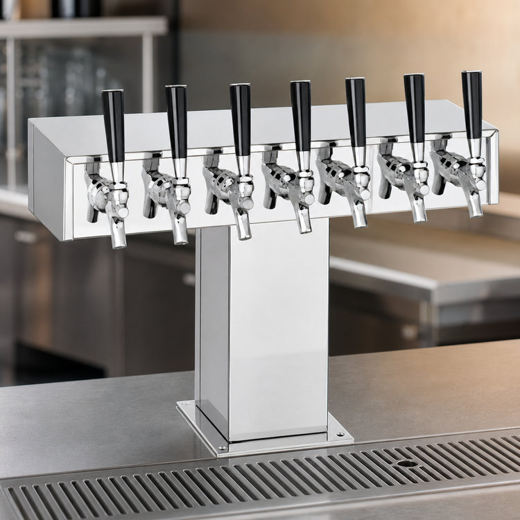 Product image #3 for Perlick Wide Base Glycol-Cooled Tee Draft Beer Tower, Countertop, 8 Faucets, Polished Chrome