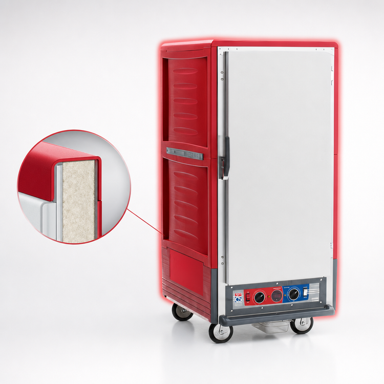 Product image #3 for Metro C5 3 Series Mobile 3/4 Height Combination Heated Holding & Proofing Cabinet with Full-Length Solid Doors, Universal Wire Slides, and Red Insulation Armour