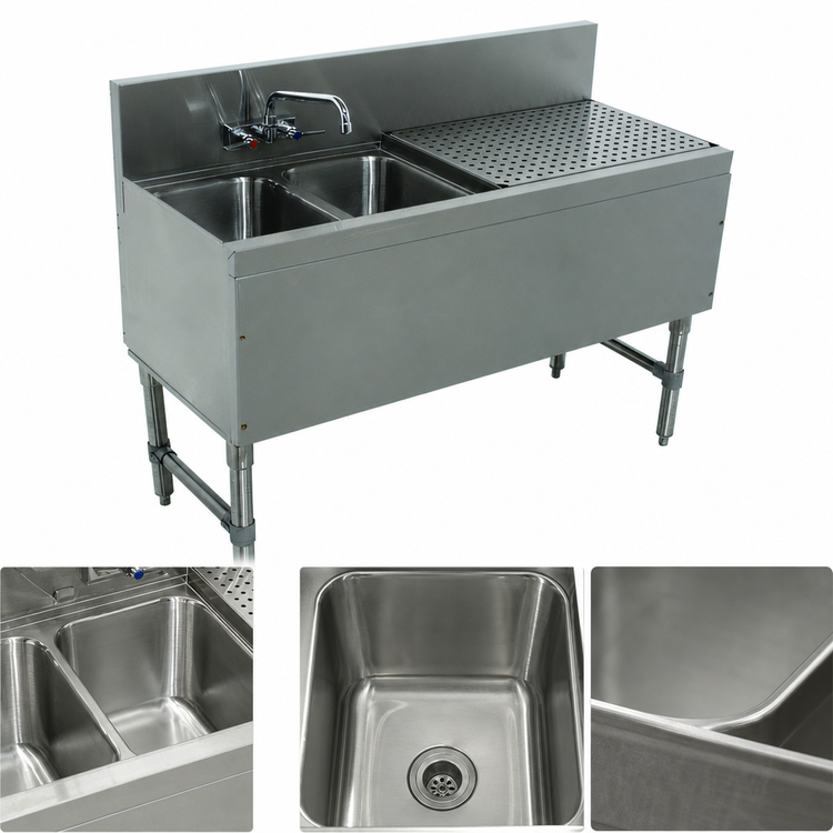 Product image #3 for Advance Tabco Prestige (Supreme) 2-Compartment Underbar Sink Unit with Right Drainboard, 36W x 20D x 36H