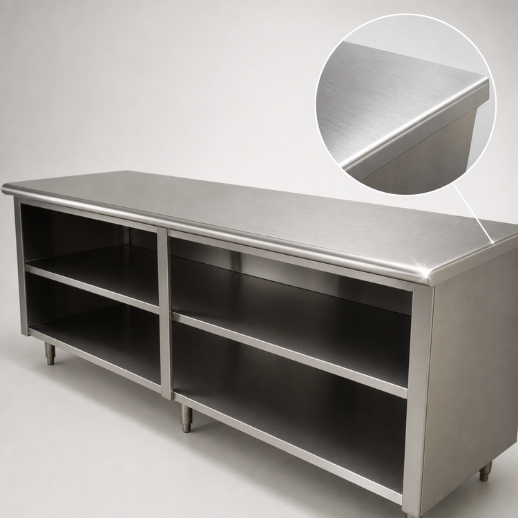 Product image #3 for Advance Tabco Special Value Economy Open Base Work Table with Mid-Shelf, 108W x 30D, 16 Gauge 304 Stainless Steel Flat Top