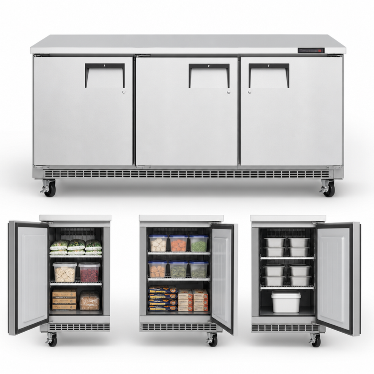 Product image #3 for Everest Refrigeration Three-Section Undercounter Worktop Freezer, 71-1/8 Inches Wide, 22 Cu. Ft., Stainless Steel