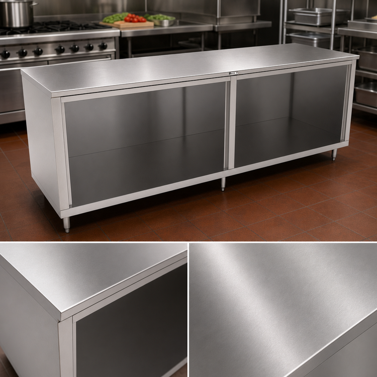 Product image #3 for John Boos Stainless Steel Open Front Cabinet Base Work Table with Stallion Safety Edge, 108 x 30 Inches, Flat Top