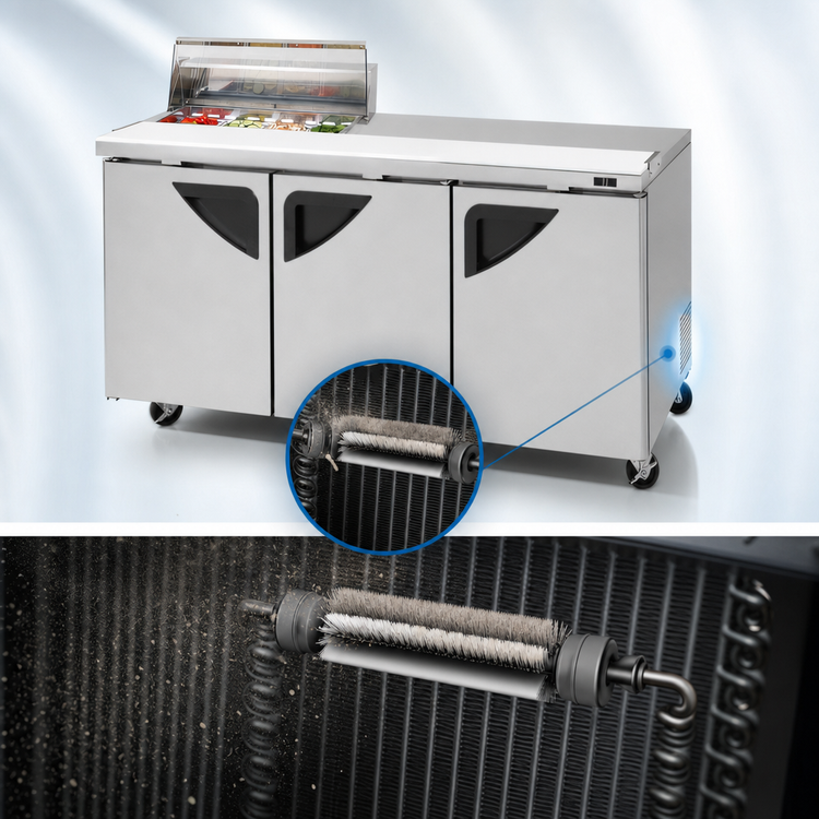 Product image #3 for Turbo Air Super Deluxe 72-5/8" Clear Top 3-Door Three-Section Sandwich/Salad Prep Table with Right Work Station and 8-Pan Opening