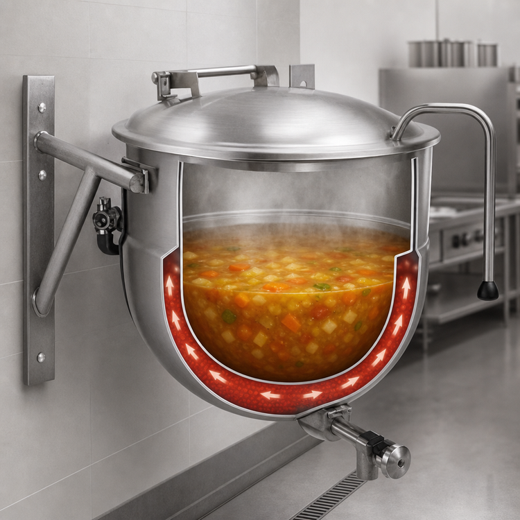 Product image #3 for Legion LTWT-50 50-Gallon Stationary Wall-Mount Direct Steam Kettle with 2/3 Jacket and 304 Stainless Steel Liner