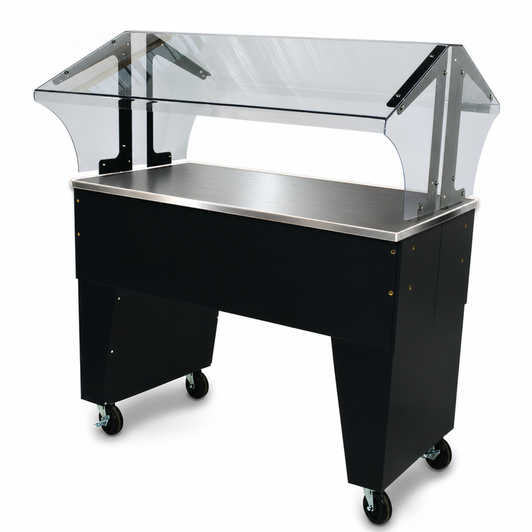 Product image #3 for Advance Tabco Triumph Supreme Portable Solid-Top Buffet Table with Double-Sided Sneeze Guard, 3-Pan Size, Black Vinyl-Clad Open Base