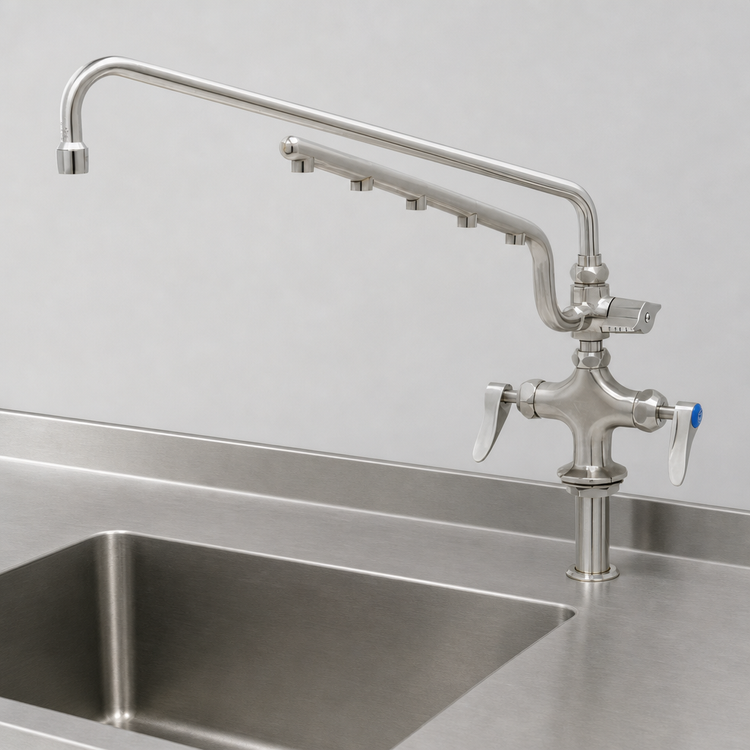 Product image #4 for UltraRinse Stainless Steel Single-Hole Deck-Mount Mixing Faucet with 18" Swing Nozzle and 1.5 GPM Spray Arm