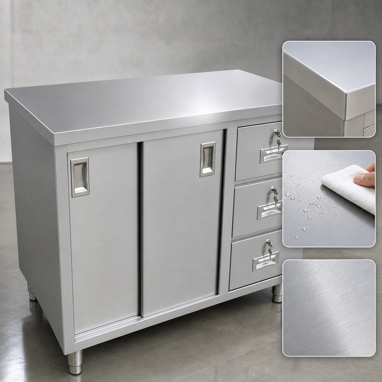 Product image #3 for Omcan USA 72-Inch Stainless Steel Enclosed Work Table with Sliding Doors and 3 Drawers