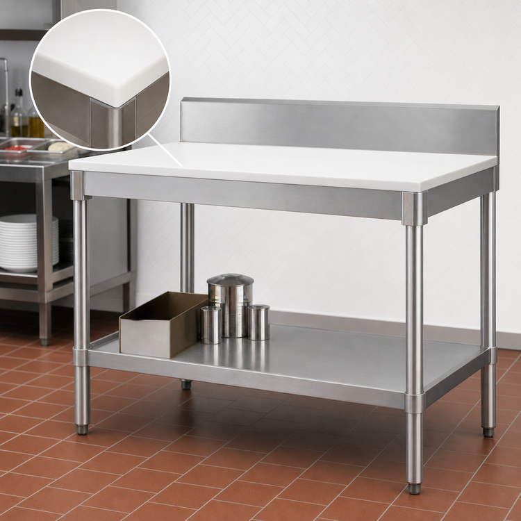 Product image #3 for New Age 96-inch x 24-inch Poly Top Work Table with 6-inch Backsplash and Open Aluminum Base