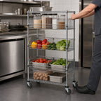 Thumbnail image #3 for Quantum M1848BC6C Mobile Chrome Basket Storage Unit with 3 Adjustable Baskets, 2 Wire Shelves, and Casters, 48 x 18 x 69 Inches