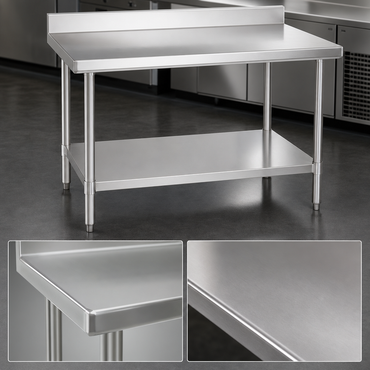 Product image #3 for Spec-Master Marine Series 108-Inch W x 36-Inch D Stainless Steel Work Table with 4-1/2-Inch Backsplash and Adjustable Galvanized Undershelf