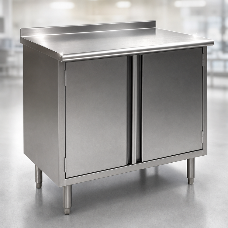 Product image #3 for Eagle Group Spec-Master 72-Inch x 24-Inch Stainless Steel Enclosed Work Table with Cabinet Base and Hinged Doors