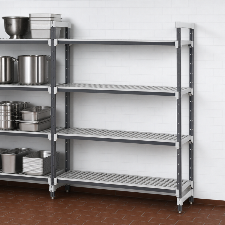 Product image #3 for Cambro Camshelving Elements XTRA 21" Deep x 30" Wide x 84" High 4-Tier Stationary Add-On Polymer Shelving Unit