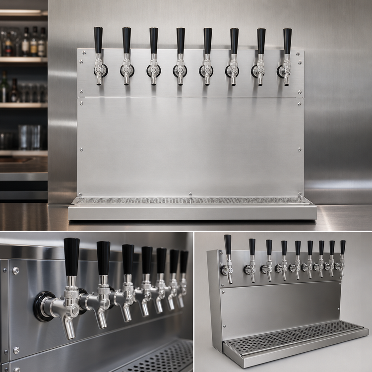 Product image #3 for Glastender 8-Faucet Wall Mount Air-Cooled Stainless Steel Draft Dispensing Tower