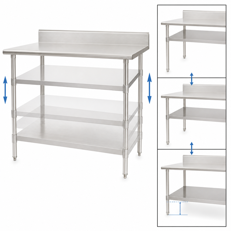 Product image #3 for Eagle Group Adjustable Stainless Steel Work Table Undershelf, 96" W x 30" D, for Uni-Lok Hat Channel Frame Tables