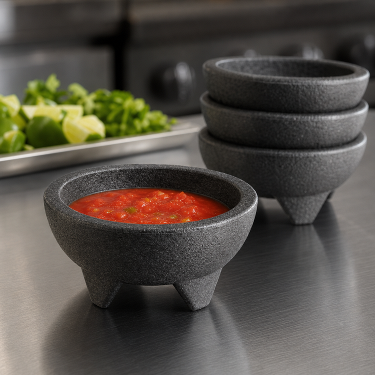 Product image #3 for Winco Molcajete Salsa Bowl, 10 oz., Black Polypropylene, 4-Piece Pack