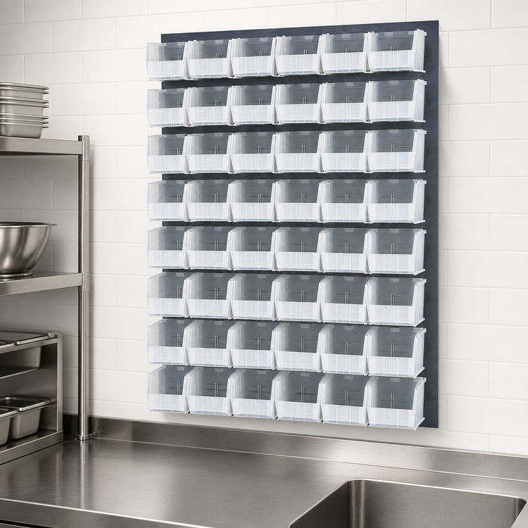 Product image #3 for Wall-Mounted Louvered Panel Starter Unit with 60 Clear Bins, 36 x 11 x 61 Inches