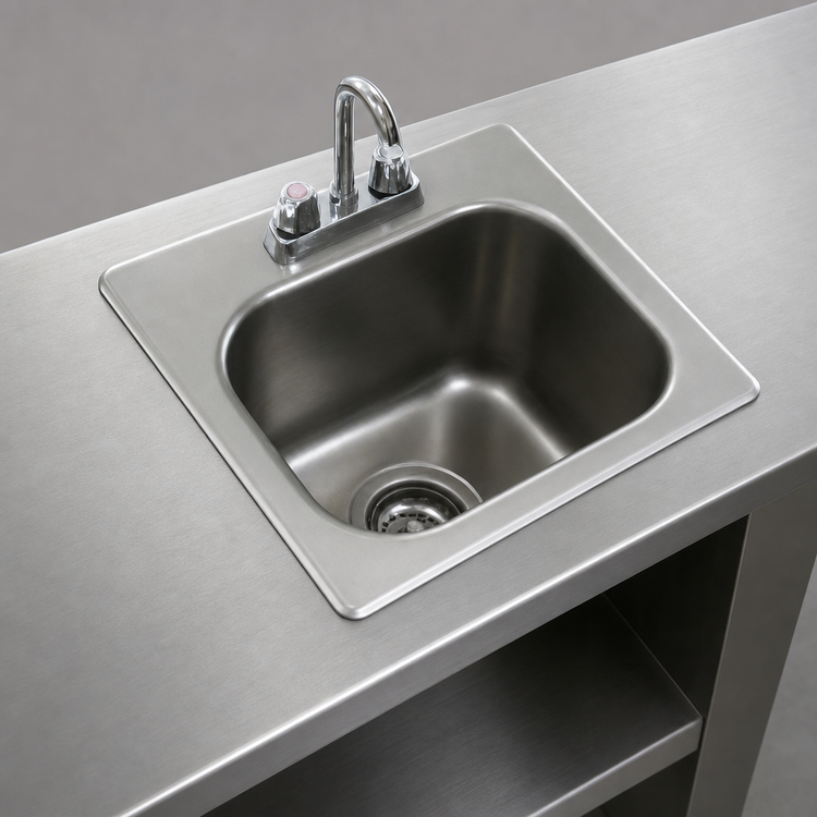 Product image #3 for Eagle Group Self-Rimming Drop-In Sink with 1 Compartment, 14 x 10 x 9-1/2 Inch Bowl, 304 Stainless Steel, Gooseneck Faucet and Basket Drain
