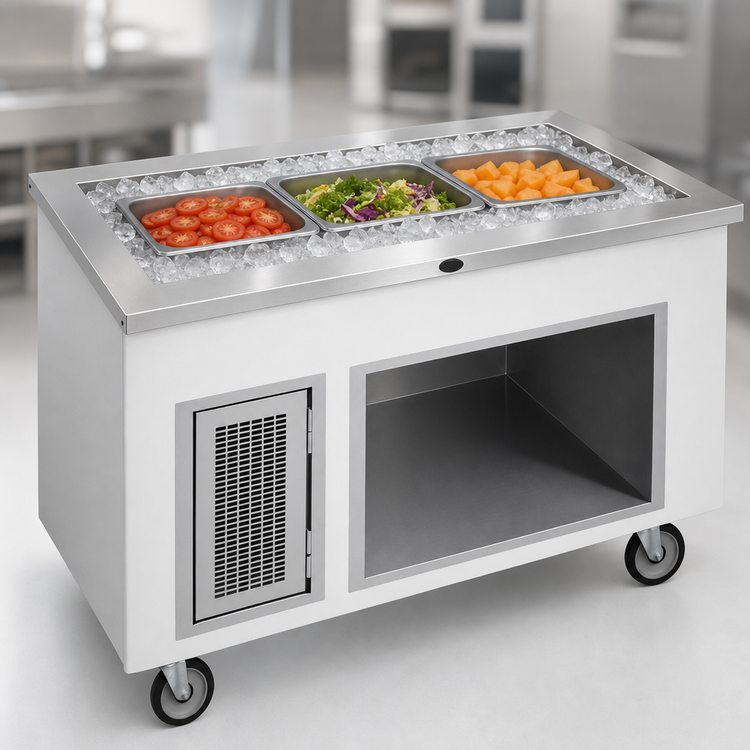 Product image #3 for Randell 3-Pan Mobile Ice-Cooled Cold Food Table with Open Storage Base