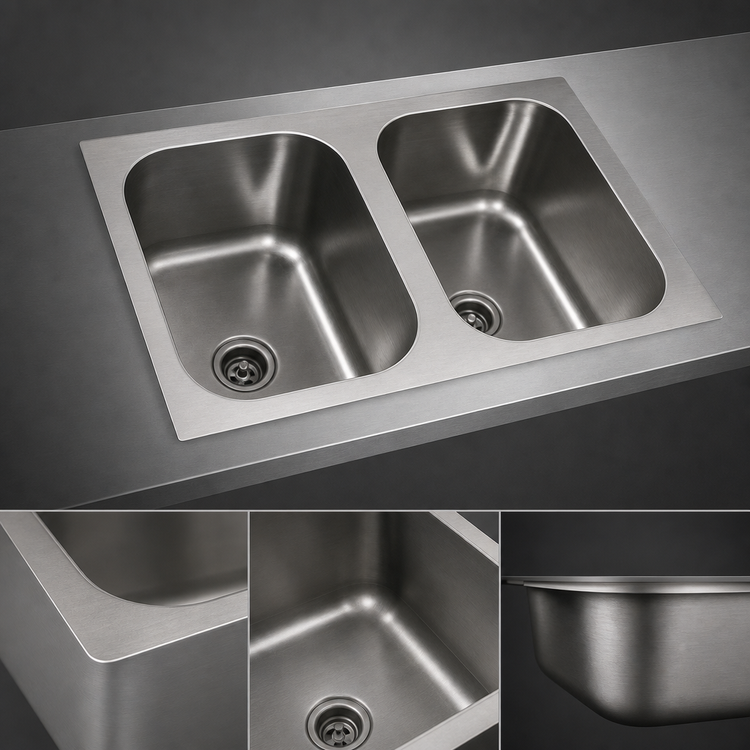 Product image #3 for Eagle Group Seamless Weld-In Two-Compartment Sink, 10" x 14" x 9-1/2" Bowls, 304 Stainless Steel