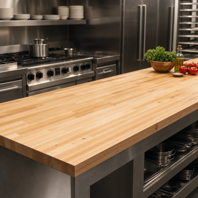 Product image #3 for Boos Block 120" x 27" Kitchen Countertop, Northern Hard Rock Maple, Blended Edge Grain, 1-1/2" Thick, Varnique Finish