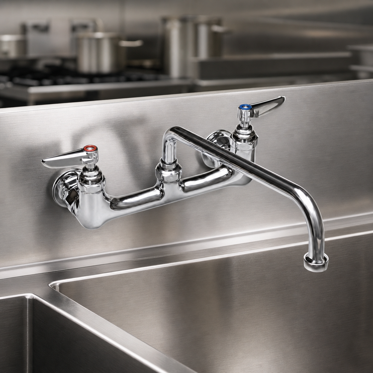 Product image #3 for T&S Extra Heavy Duty Splash-Mounted Faucet with 12" Swing Spout, 8" Centers
