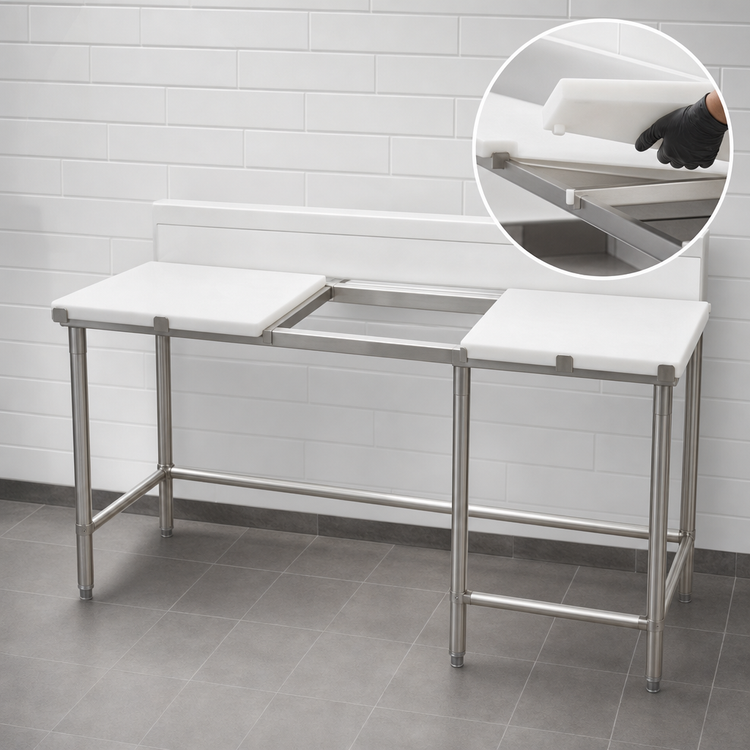 Product image #3 for Eagle Group 60-Inch x 24-Inch x 39-Inch Poly Top Cutting Table with Stainless Steel Tubular Base and Removable Backsplash