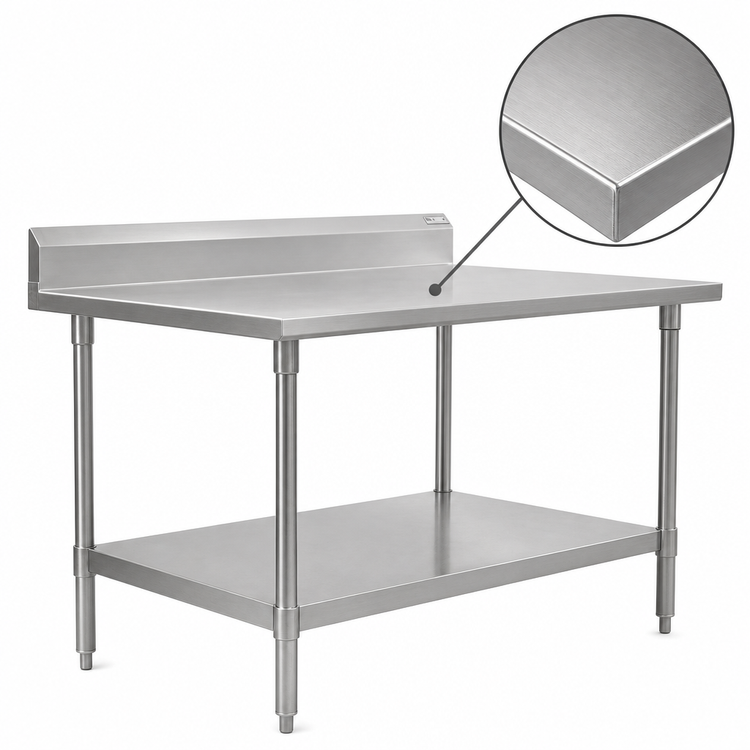 Product image #3 for John Boos Stallion 84" W x 36" D 16-Gauge Stainless Steel Work Table with 5" Backsplash and Undershelf