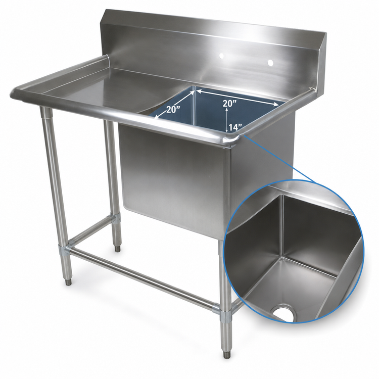 Product image #3 for John Boos Pro-Bowl 1-Compartment Freestanding Stainless Steel Sink with Left Drainboard