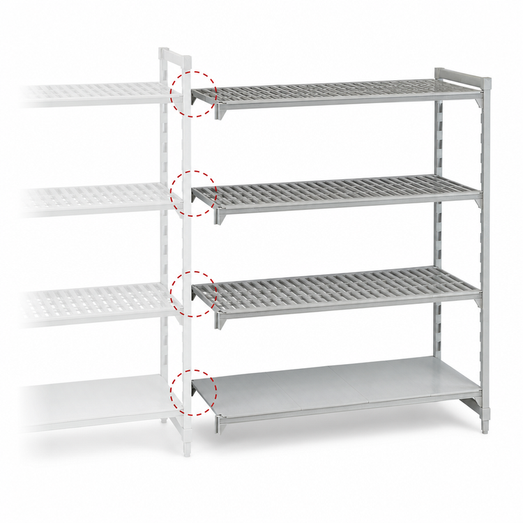 Product image #4 for Cambro Camshelving Premium 4-Tier Stationary Add-On Shelving Unit, 21 x 30 x 64 Inches, 3 Vented + 1 Solid Shelf Plates