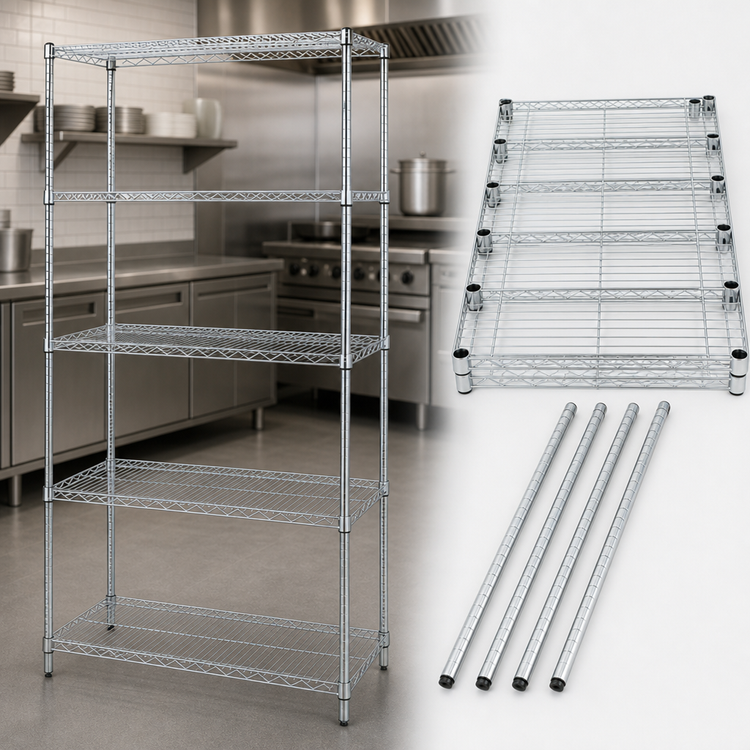 Product image #3 for Quantum 24 Inch W x 21 Inch D x 74 Inch H 5-Shelf Stainless Steel Wire Shelving Starter Kit
