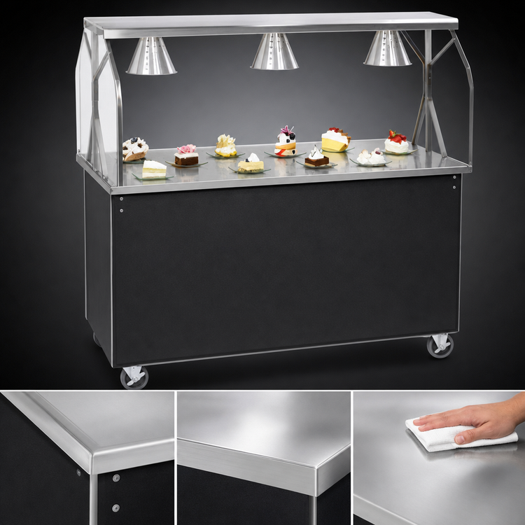 Product image #3 for Vollrath 2-Series Affordable Portable 60-Inch Open Storage Utility Station with Buffet Breath Guard, Brushed Aluminum