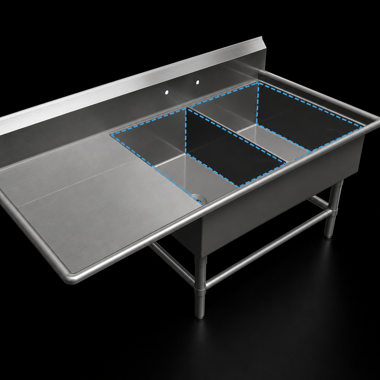 Product image #3 for John Boos Pro-Bowl 2-Compartment Stainless Steel Sink with Left Drainboard and 20" x 28" x 12" Bowls