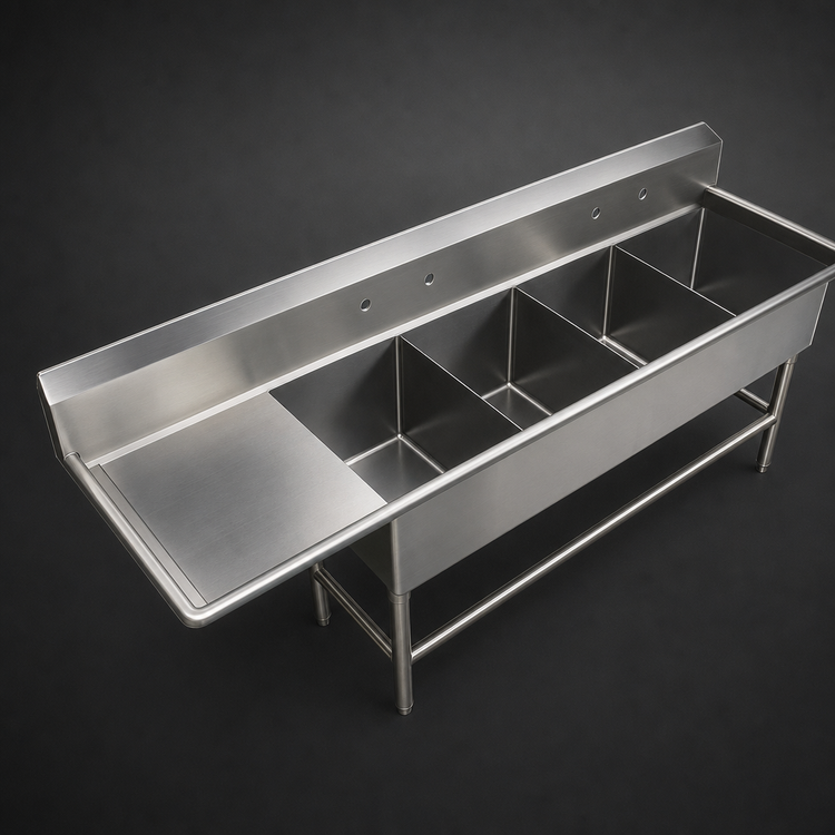 Product image #3 for John Boos Pro-Bowl 4-Compartment Stainless Steel Sink with Left Drainboard, 18" x 24" x 14" Bowls