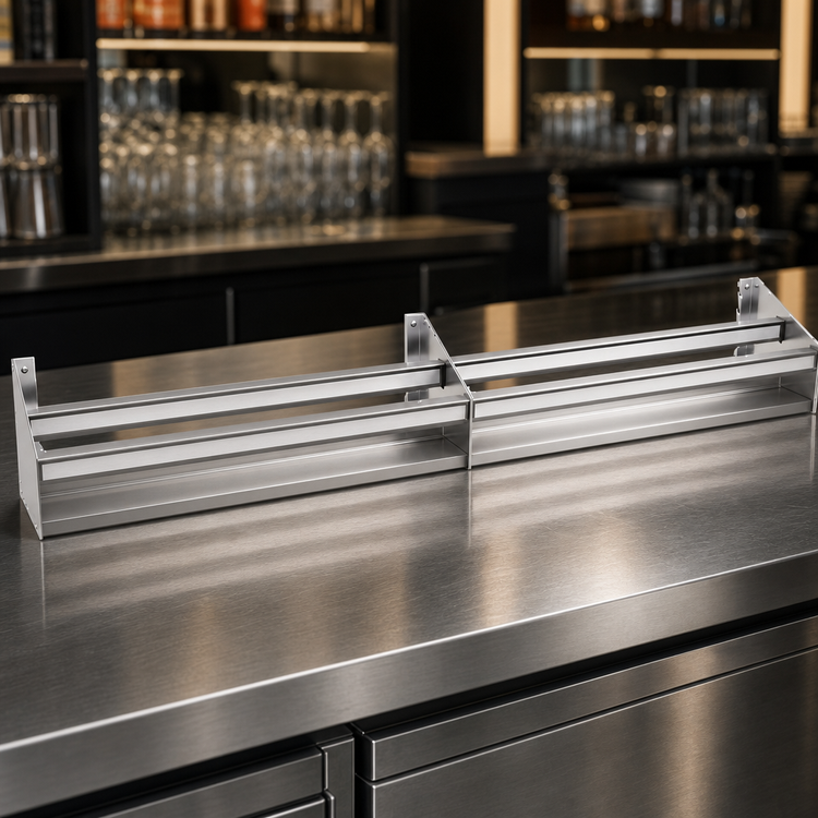 Product image #3 for Glastender 69 Inch Double Speed Rail, Stainless Steel, Open Step-and-Rail Design