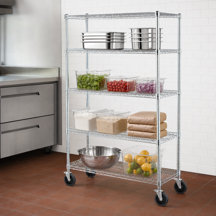 Product image #3 for Metro Super Erecta 4-Shelf Wire Stem Caster Cart, 36 x 18 x 69 Inches, Chrome, Polyurethane Casters