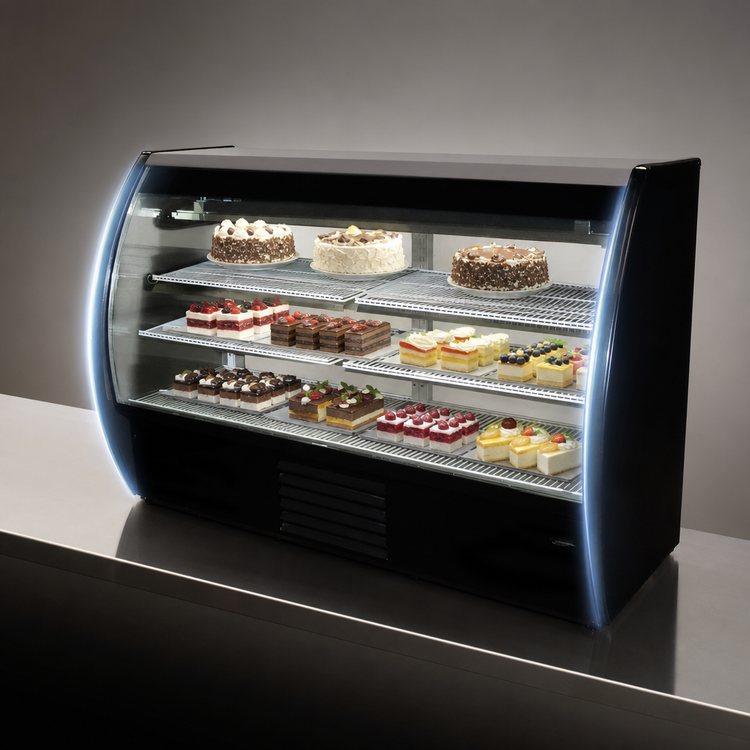 Product image #3 for Fogel Mirage Series Full-Service Curved Glass Refrigerated Bakery Display Case, 48-1/2 Inch Wide, Black Exterior