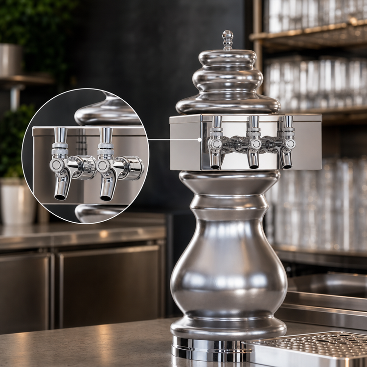 Product image #3 for Glastender Braumeister 3-Faucet Countertop Glycol-Cooled Draft Dispensing Tower with Mirror Finish and Ceramic Construction