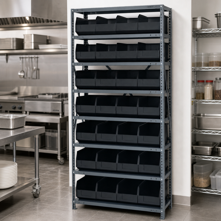 Product image #3 for Quantum Heavy Duty Stationary Wire Shelving Unit with 8 Shelves and 28 Bins, 12 x 36 x 75 Inches