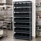 Thumbnail image #3 for Quantum 1275-423 Stationary Wire Shelving Unit with 8 Shelves and 28 Bins, 12 x 36 x 75 Inches