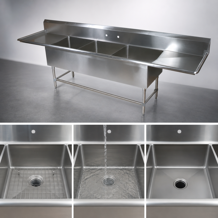 Product image #3 for John Boos Pro-Bowl 3-Compartment Stainless Steel Sink with Dual 30-Inch Drainboards