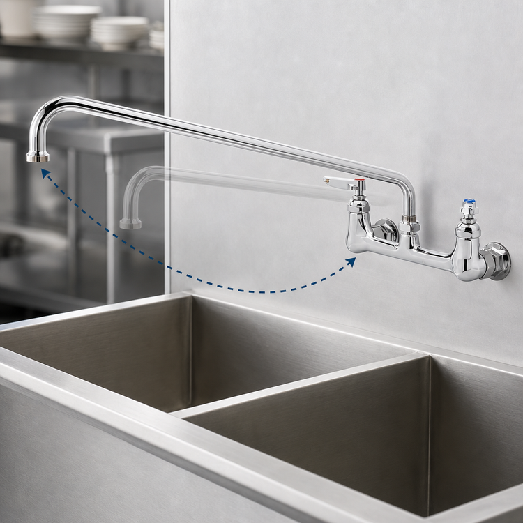 Product image #3 for Double Pantry Wall-Mount Sink Mixing Faucet with 18-Inch Swing Nozzle, 8-Inch Centers