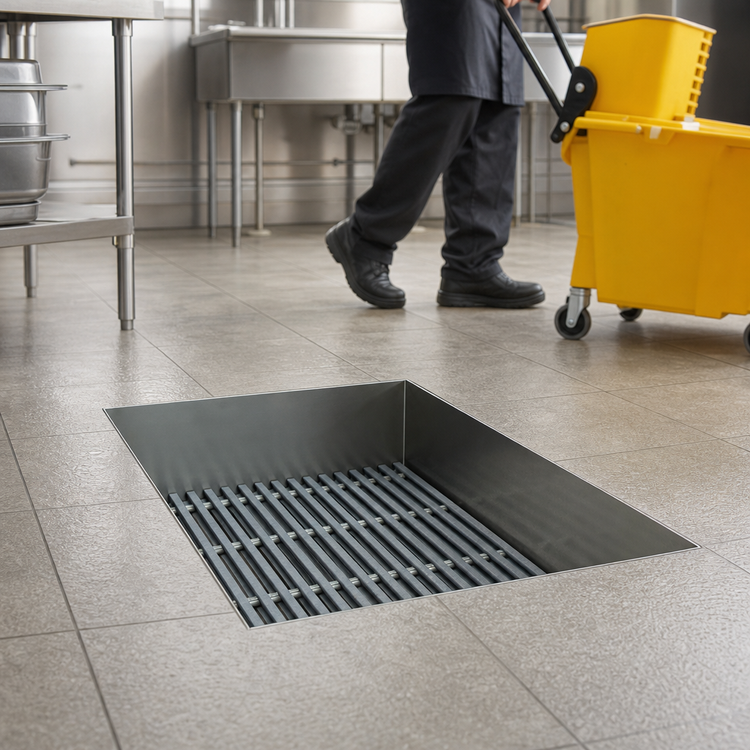 Product image #3 for Advance Tabco Flush-With-Floor Recessed Mop Sink with Fiberglass Subway Grating