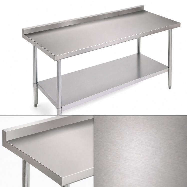 Product image #3 for John Boos Stallion 72 Inch x 24 Inch Economy Stainless Steel Work Table with 5 Inch Backsplash