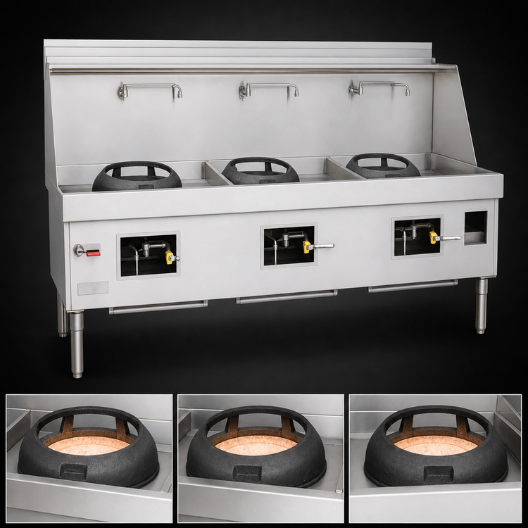 Product image #3 for MasterRange M-3-SS 3-Chamber Gas Wok Range with Stainless Steel Front and Sides